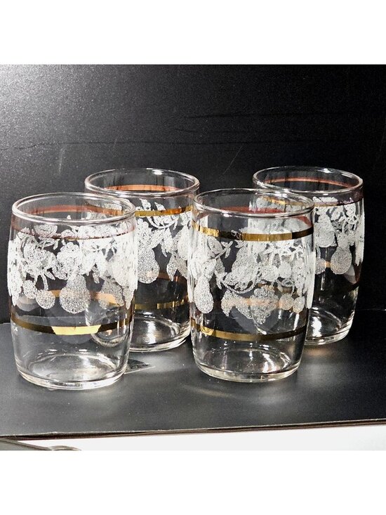 Bartlett Collins Other - 4 Bartlett Collins Golden Fruit Juice Tumblers Glasses 1947 Vintage Gold bands 3
